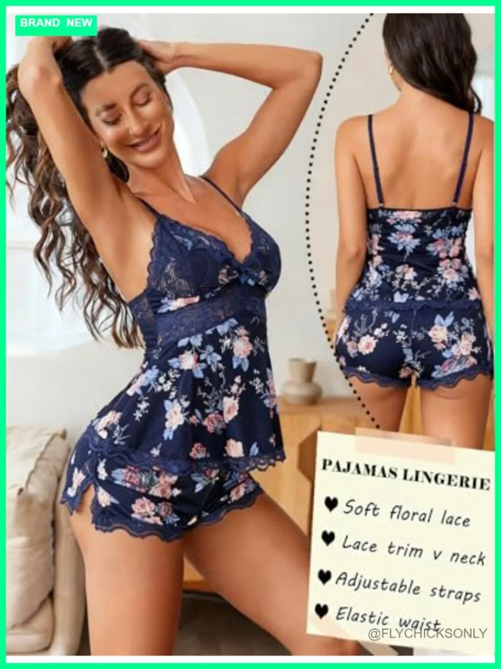 Women's Lace Cami & Shorts Pajama Set - Sheer Nightwear Lounge Set